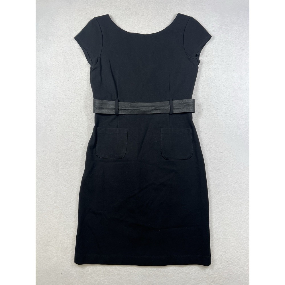 Theory Small Women Short Sleeve Sheath Dress Black Belted V-back 90676610 BC13